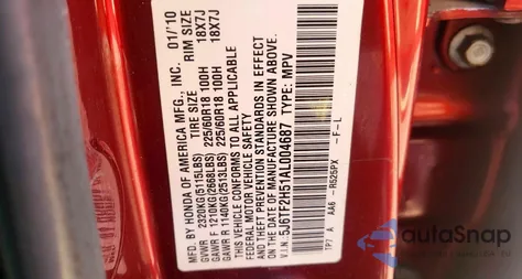 2010 Honda Accord Crosstour Exl z USA, uszkodzony, nr VIN 5J6TF2H51AL004687